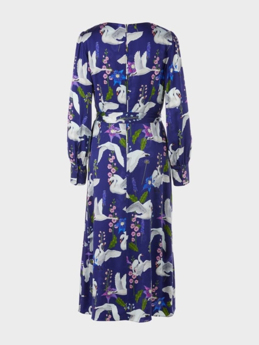 Elegant Silk Printed Swan Dress