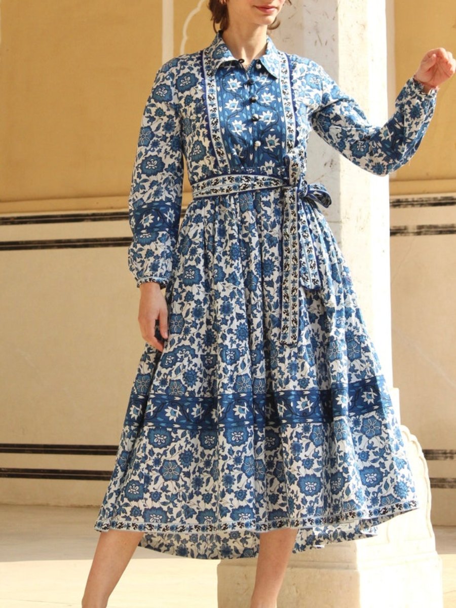 Block Print Floral Cotton Dress