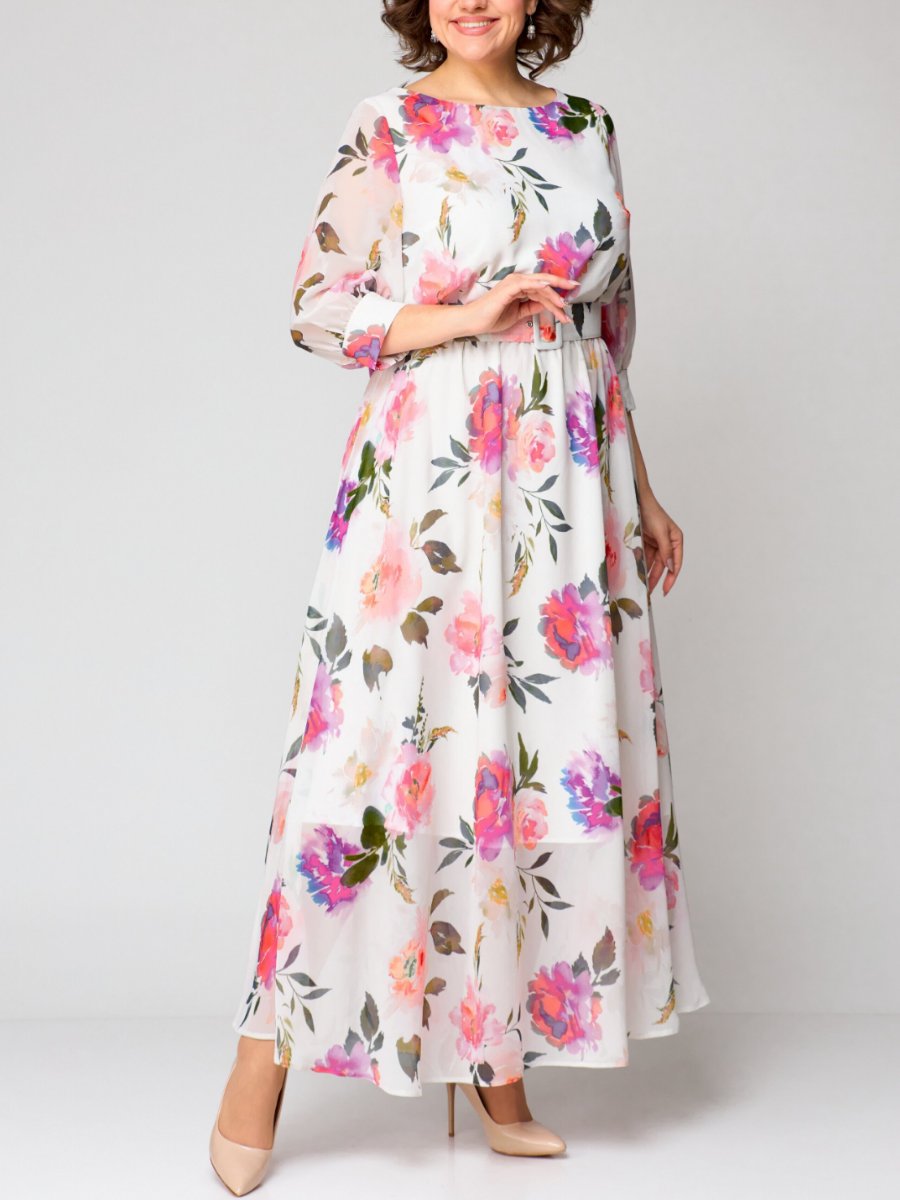 Floral Long Sleeve Chiffon Dress