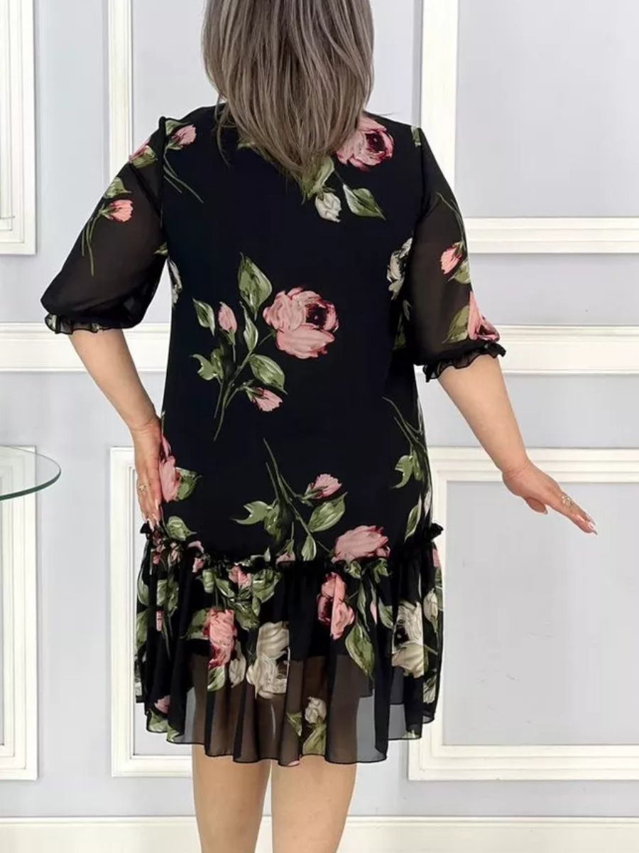 Floral Chiffon Half Sleeve Dress