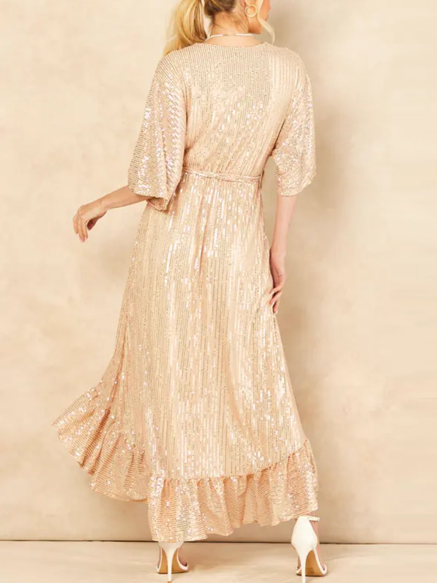 Gold Sequin Plunge Maxi Dress