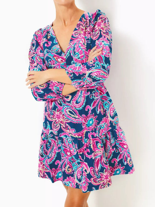 V Neck Printed Dress