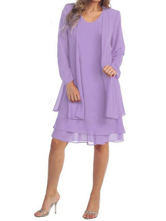 Chiffon Round Collar Dress with Outerwear