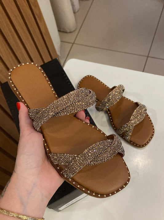 Nude Bling Flat Sandals