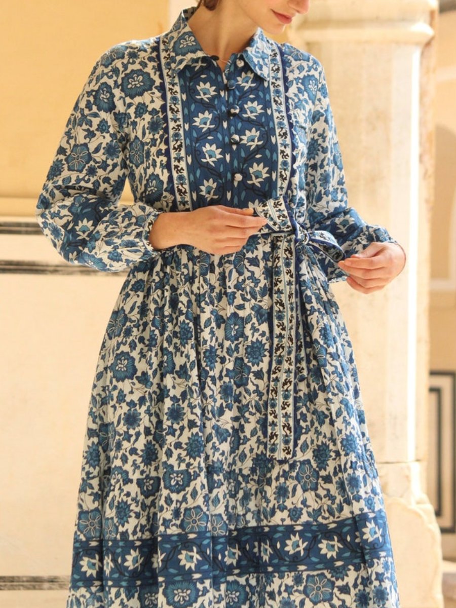 Block Print Floral Cotton Dress