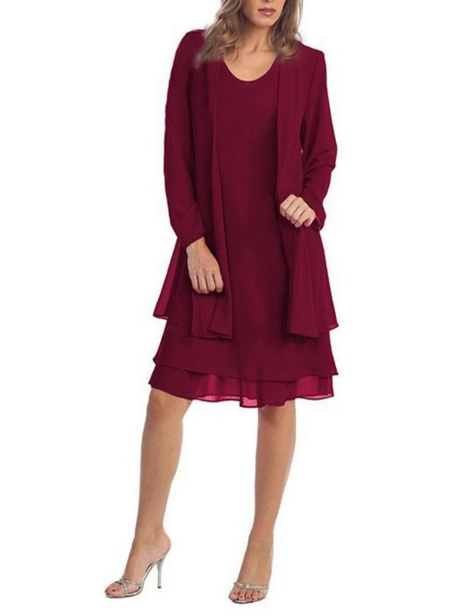 Chiffon Round Collar Dress with Outerwear