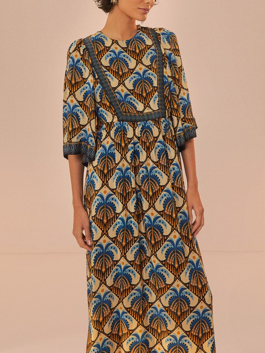 Coconut Print Half-sleeve Dress