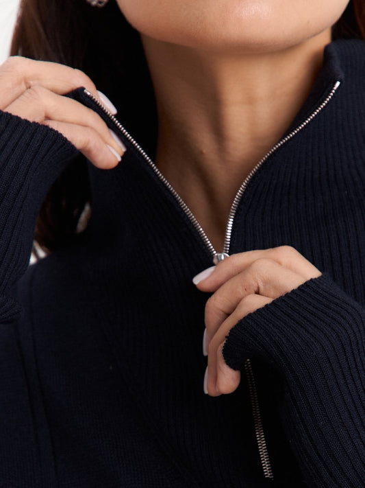 Knitted Zipper Pullover Sweater