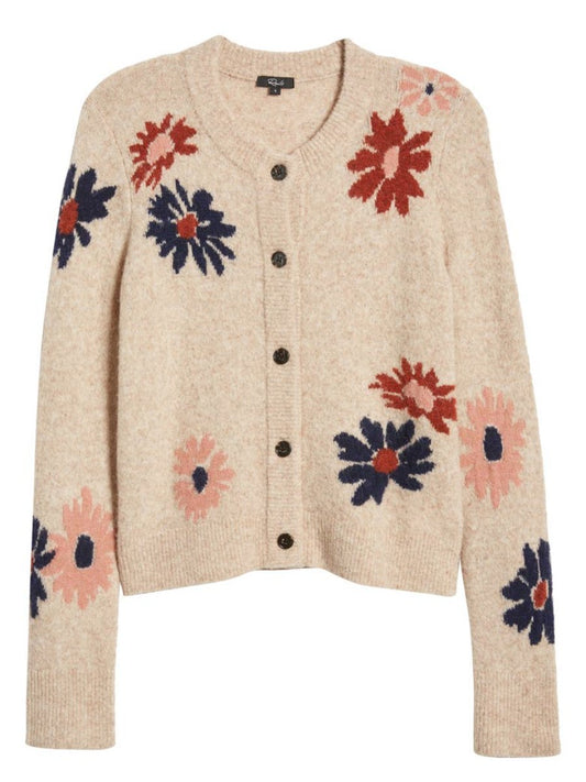 Crewneck Cotton Floral Cardigan