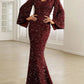 V-Neck Flared Sleeve Evening Dress