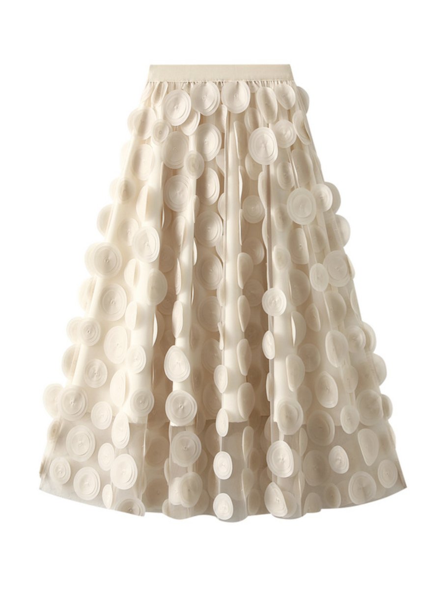 3D Wave Dot Mesh Midi Skirt