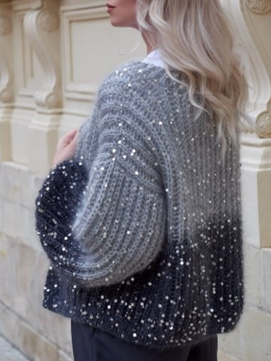 Puff Sleeve Sequined Sweater Cardigan