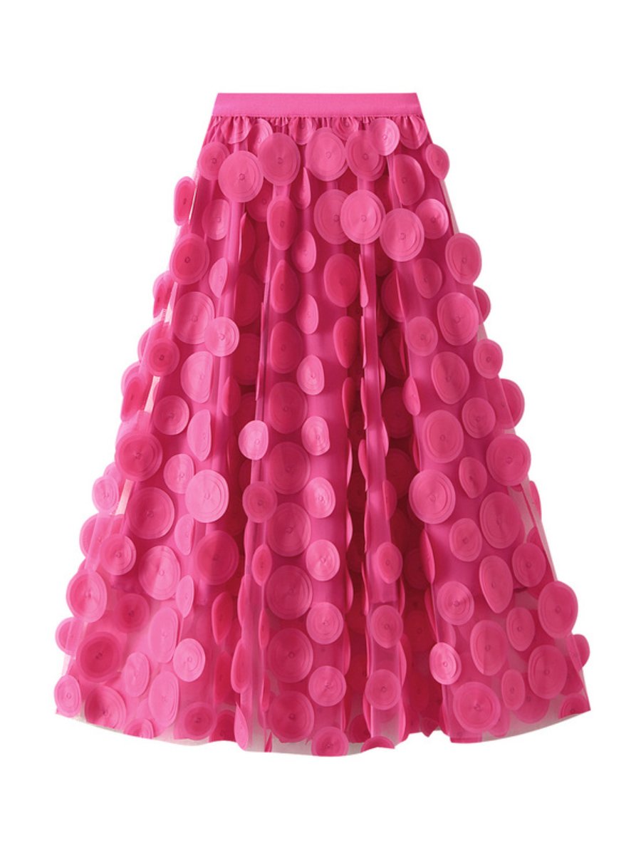 3D Wave Dot Mesh Midi Skirt