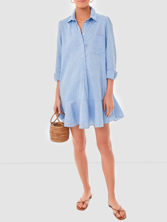 Chic Blue Long Sleeve Shirt Dress