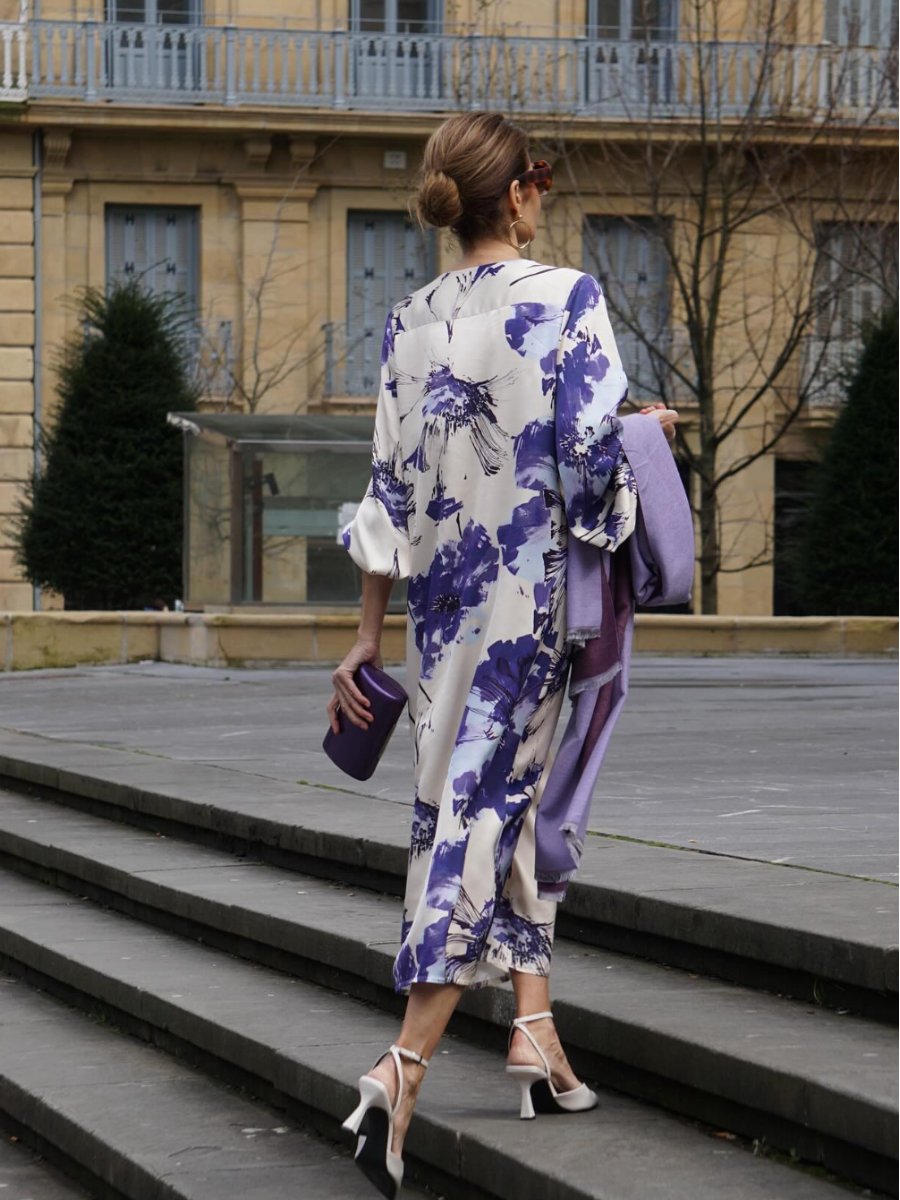 Temperament Purple V-Neck Midi Dress