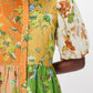 Floral Printed Bubble Sleeve Linen Dress