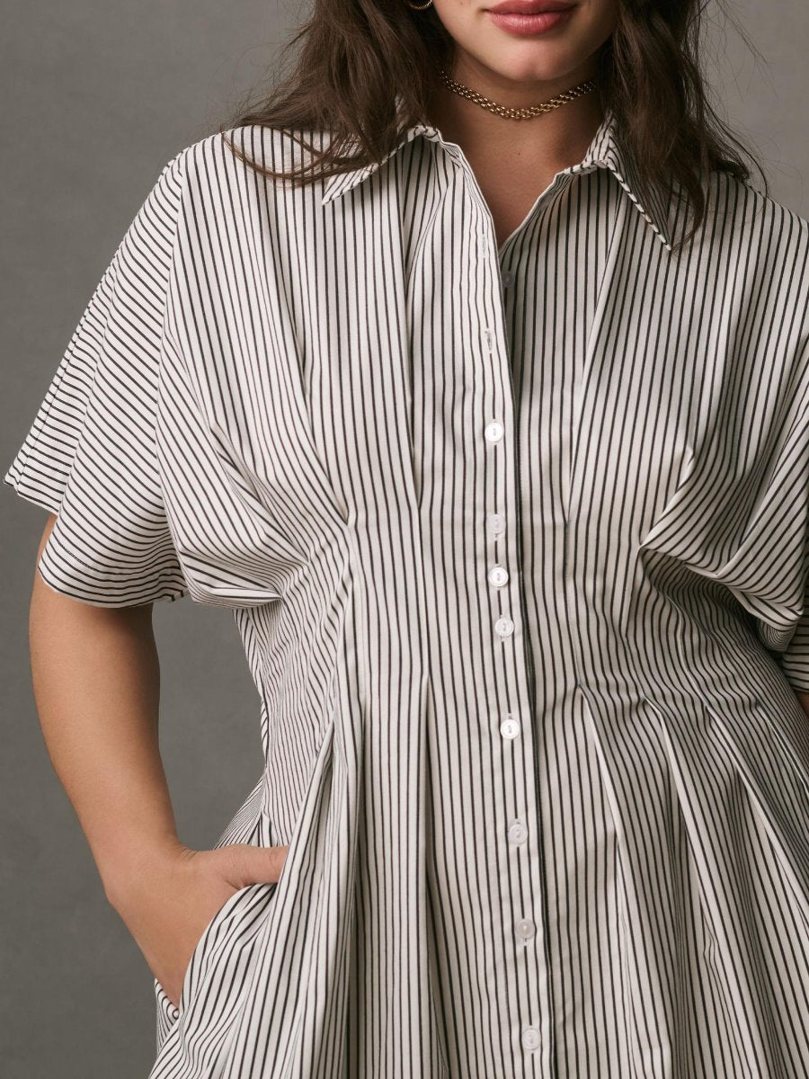 Button-Front Pleated Shirt Dress