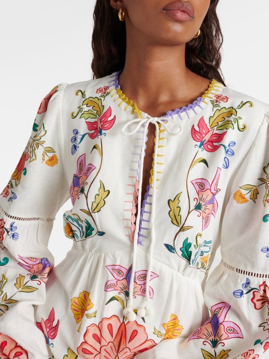 Floral Insects Linen Mini Dress