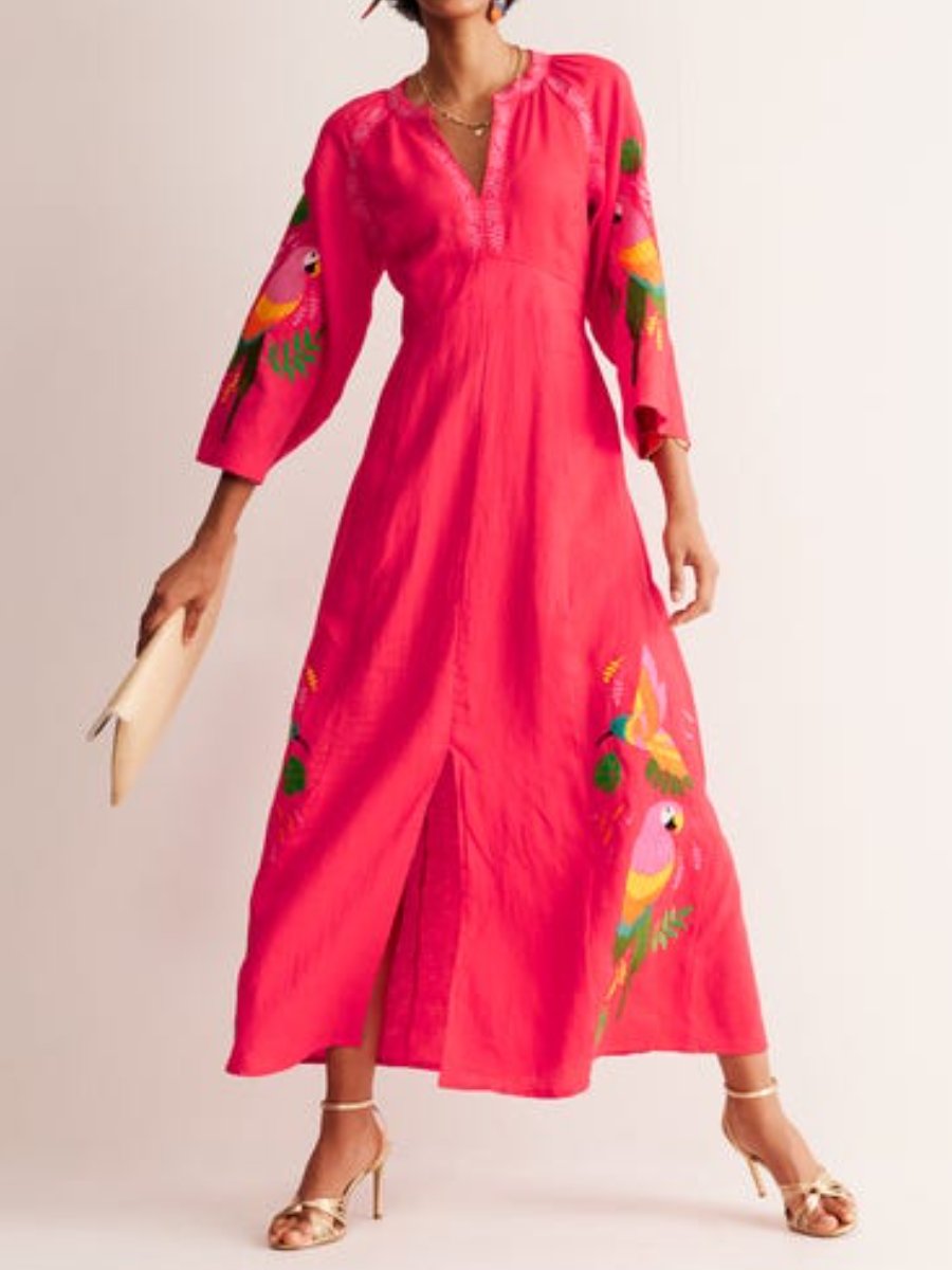 Breathable Linen Embroidered Dress