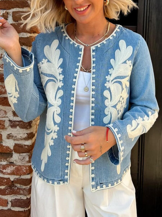 Chic Blue Patched Jacket