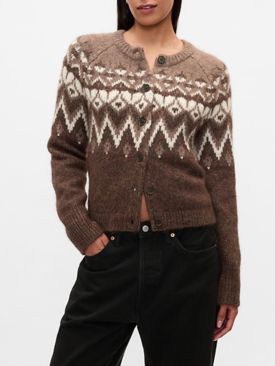 Brushed Fair Isle Cropped Cardigan