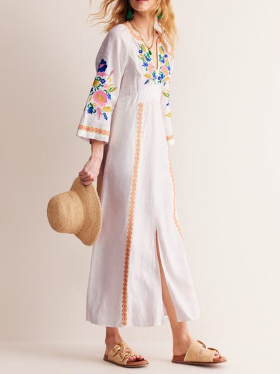 Breathable Linen Embroidered Dress