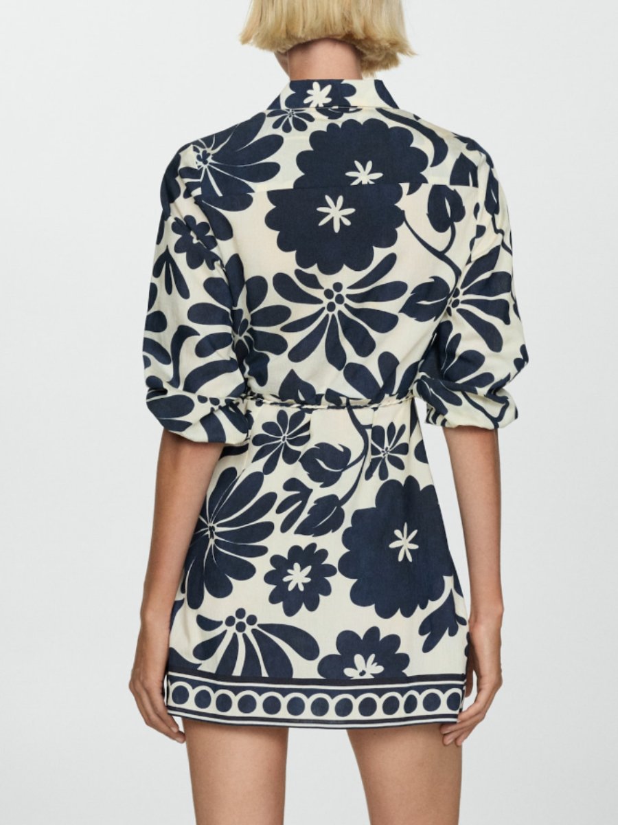 Floral Print Three Quarter Sleeve Dress