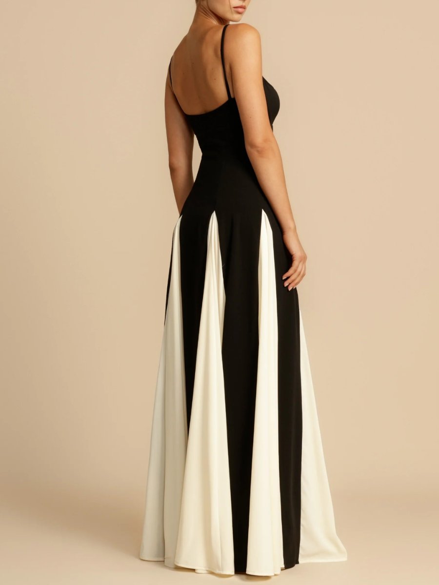 Black and White Contrasting Flowing Dress