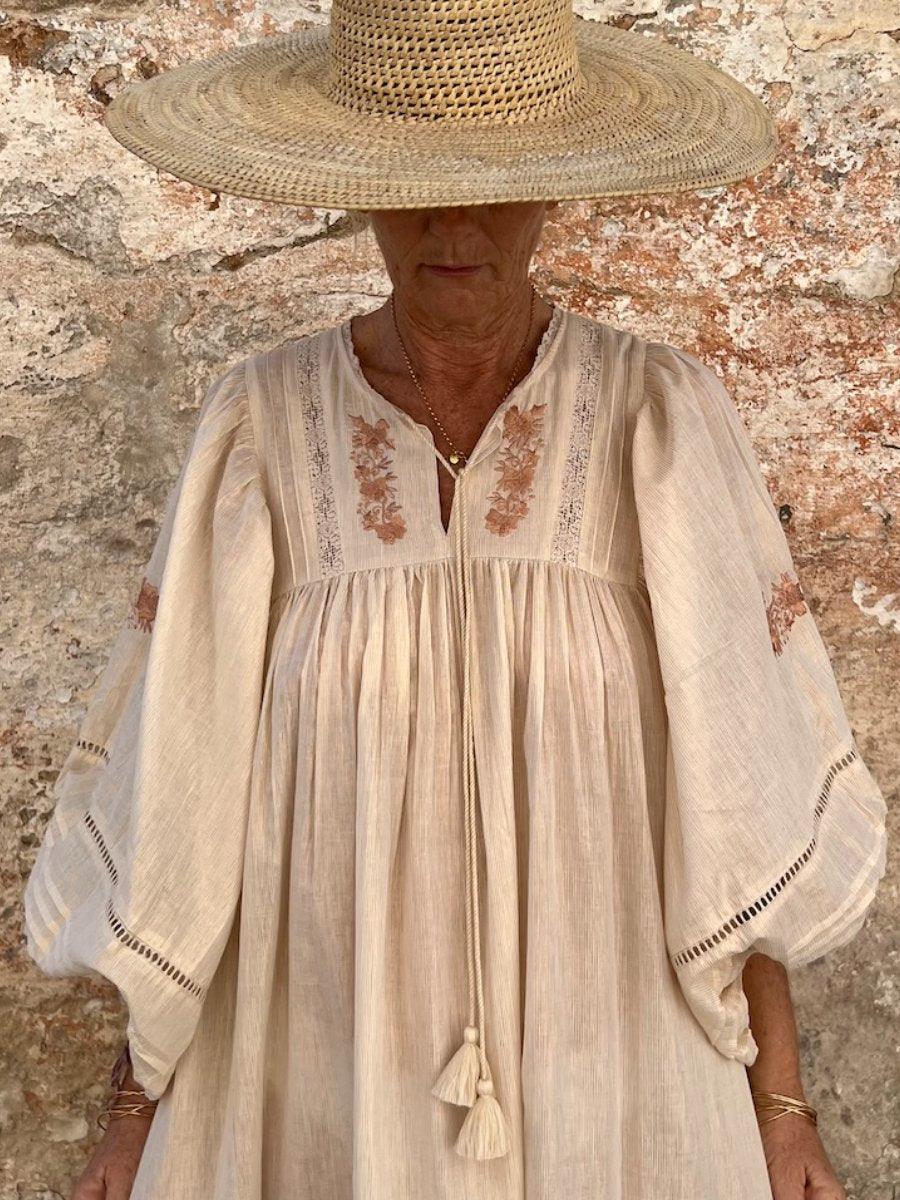 Cream Cotton Embroidered Dress