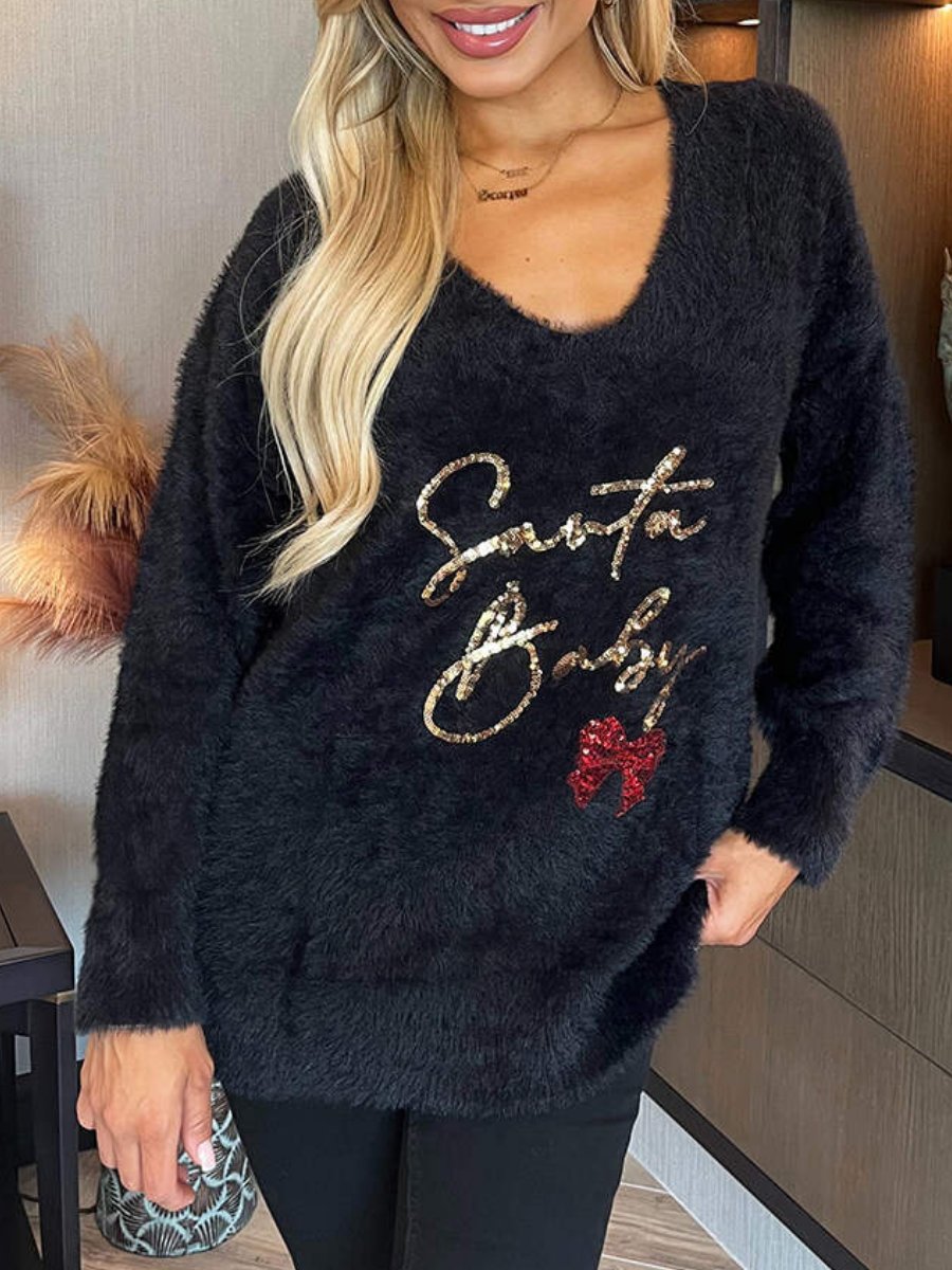 Black Fluffy Santa Baby Sequin Jumper