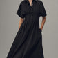 Button-Front Pleated Shirt Dress