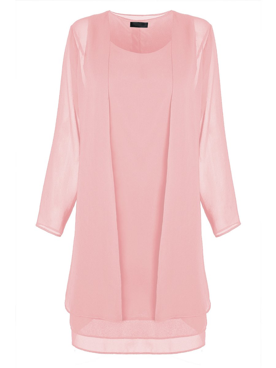 Chiffon Round Collar Dress with Outerwear