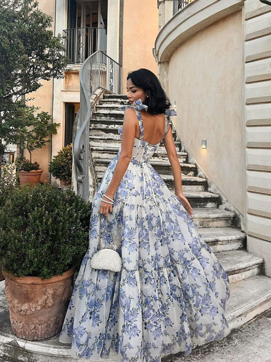 Dreamy Blue Floral Party Dress