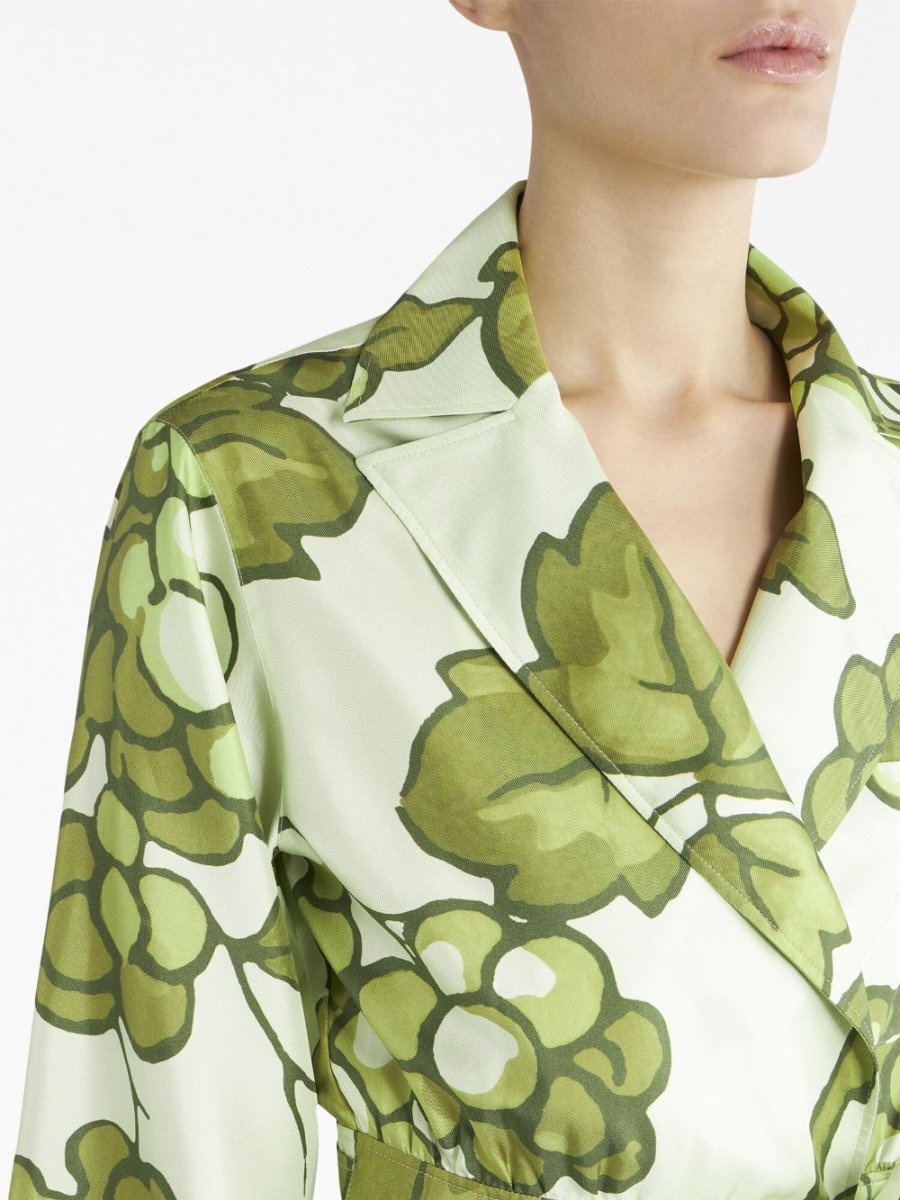 Green Fruit Print Silk Dress