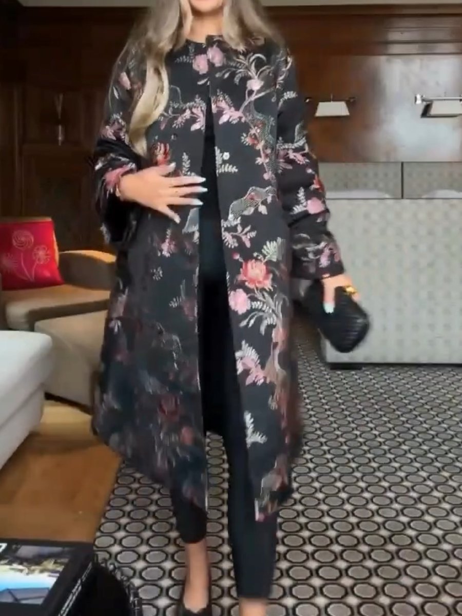 Elegant Floral Print Coat