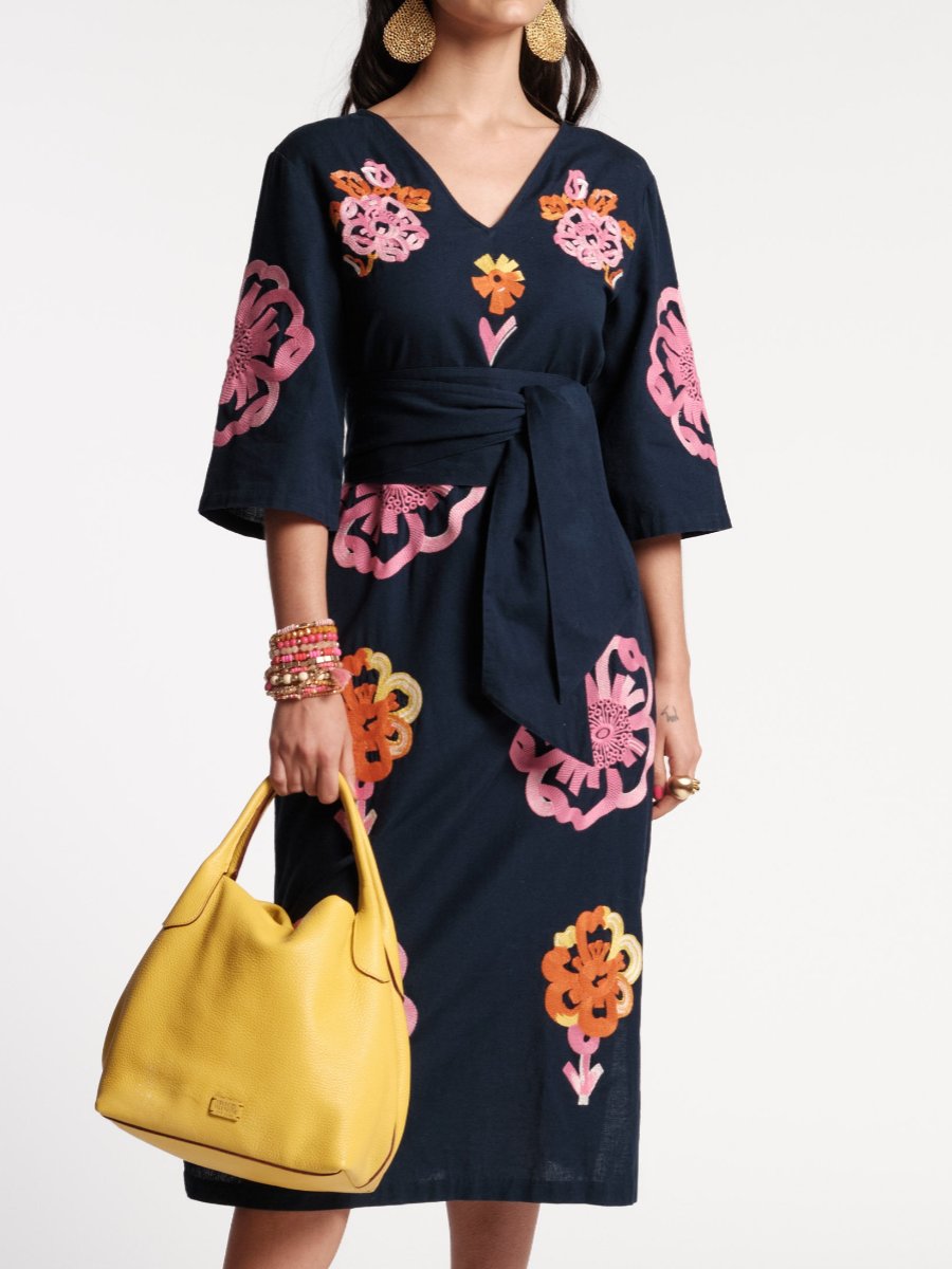 Simple Navy Printed Casual Dress