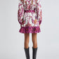 Printed Long Sleeve Belted Mini Dress