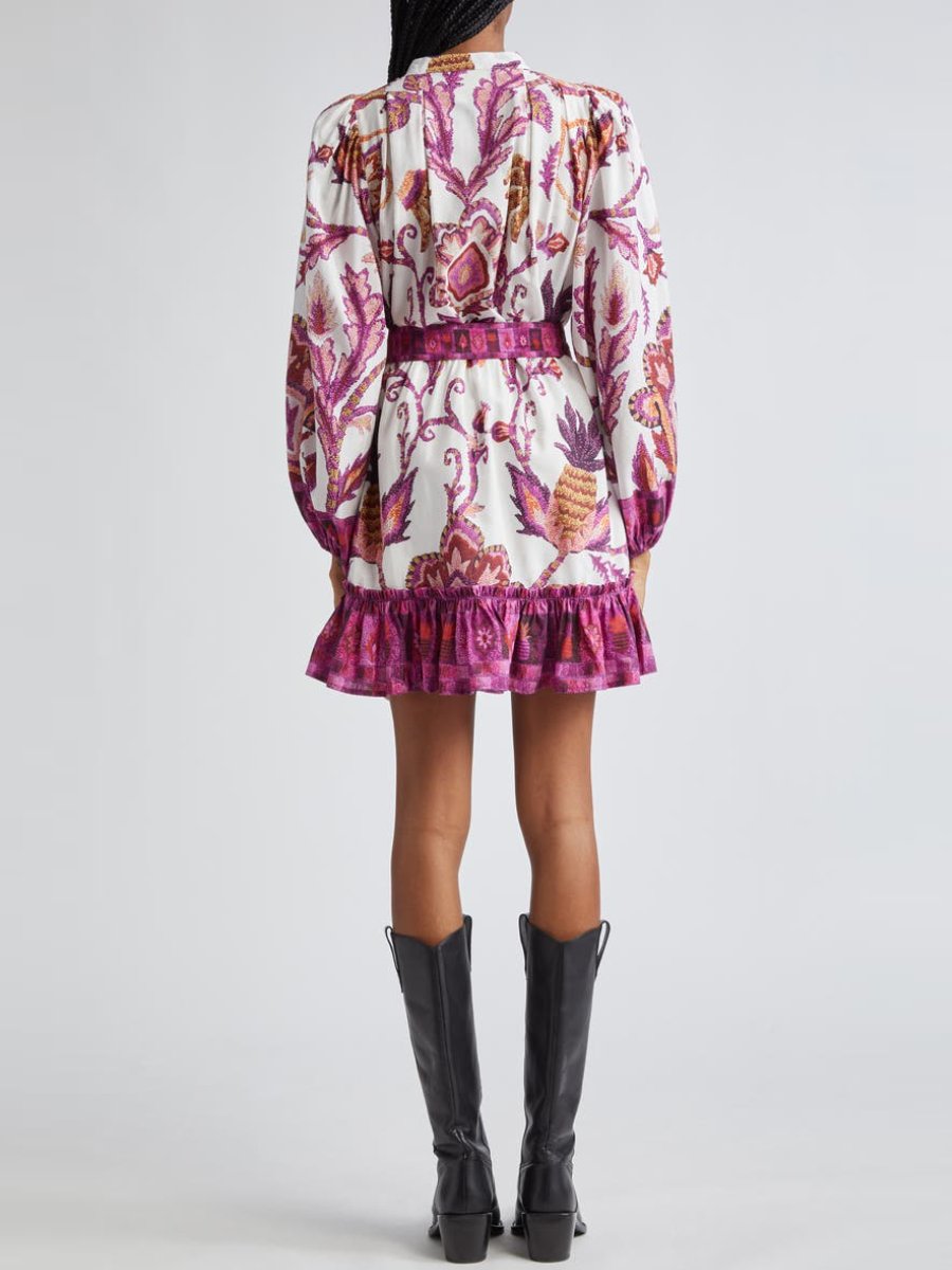 Printed Long Sleeve Belted Mini Dress