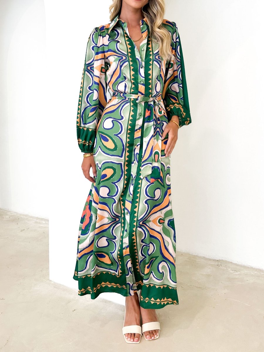 Satin Print Maxi Shirt Dress