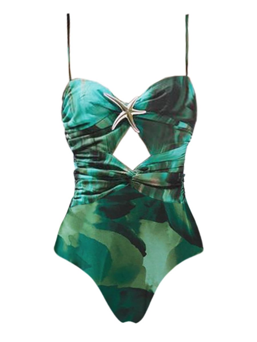 Ink Printed Cutout Two-piece Swimsuit