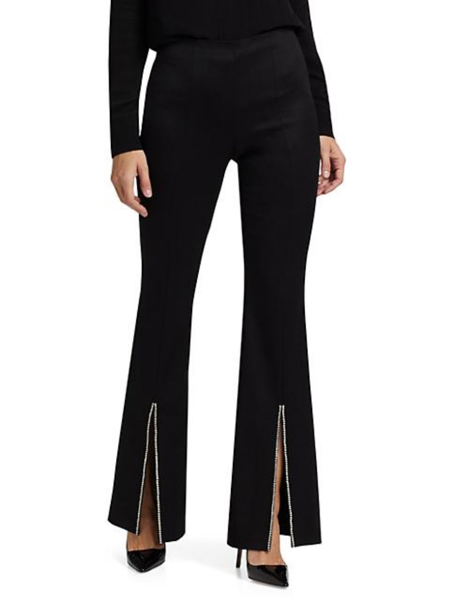 Embellished Bow Top and Rhinestone Stretch Boot-Cut Pants Set