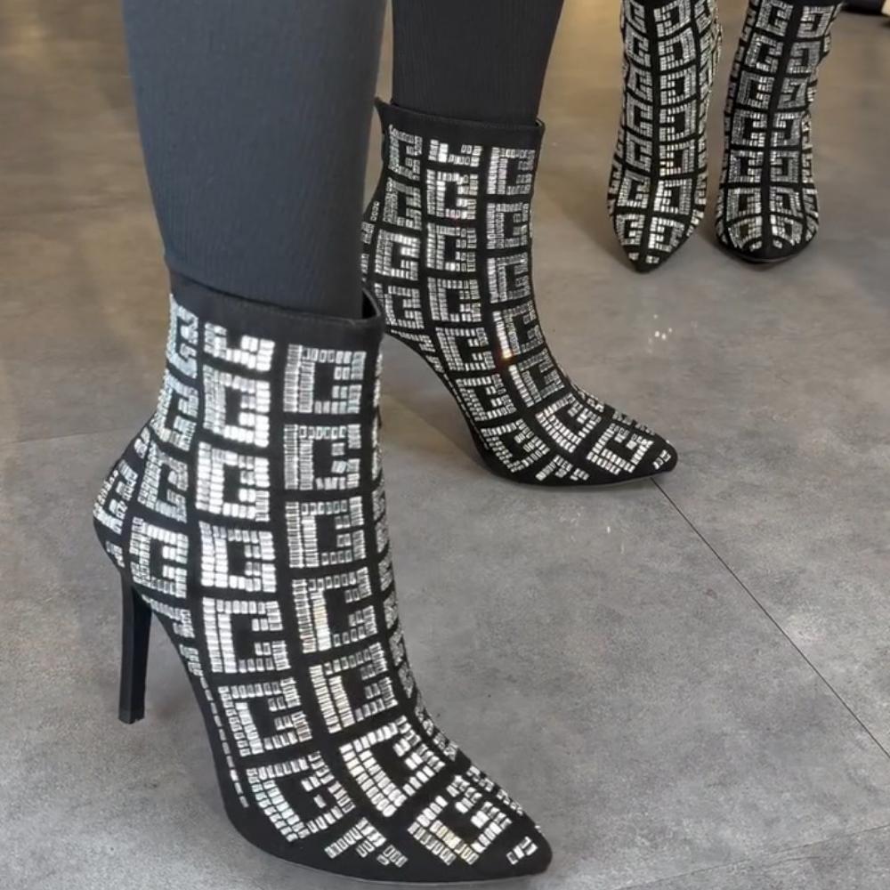 Crystal Pointed Toe Sock Boots