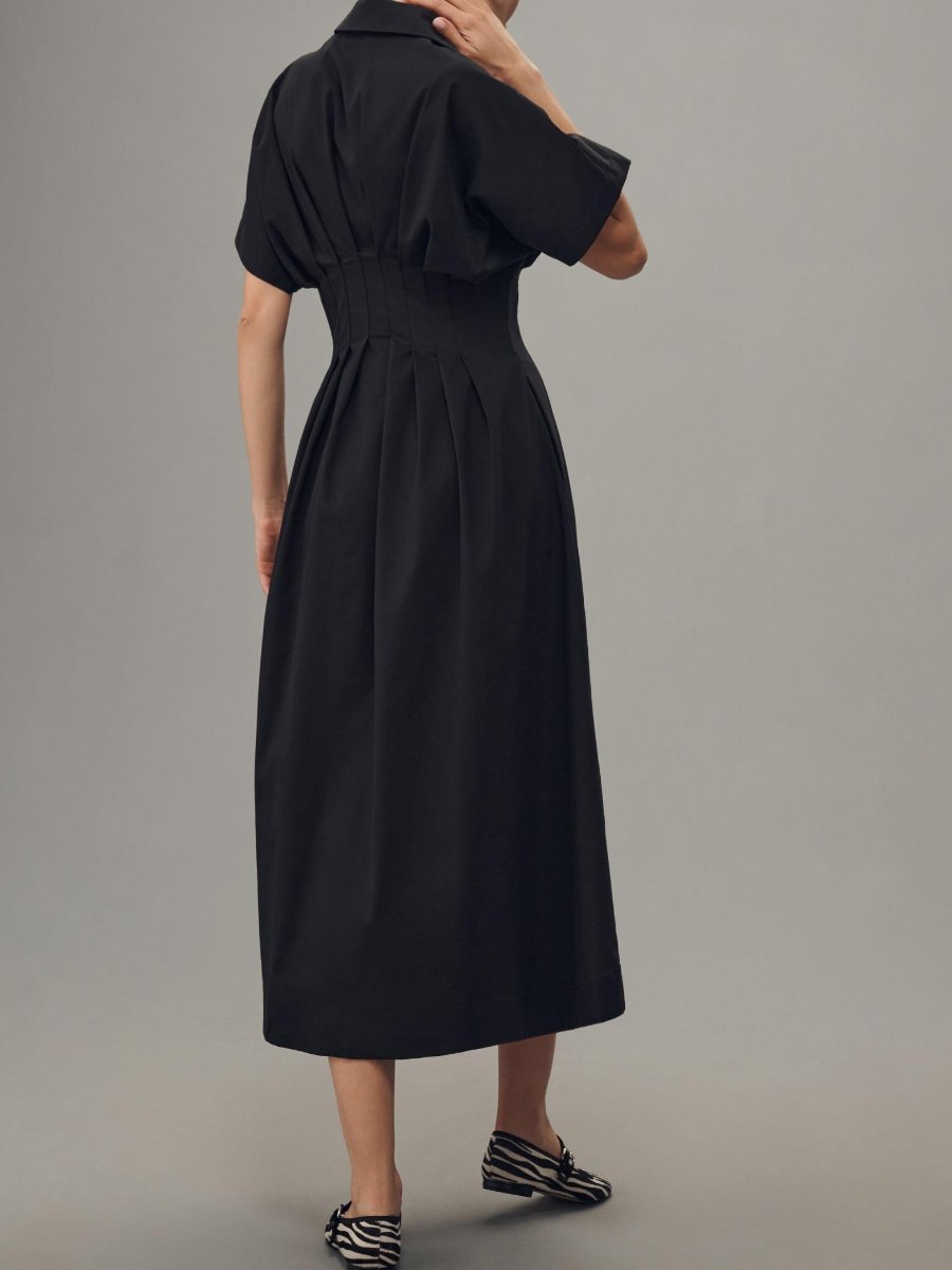 Button-Front Pleated Shirt Dress