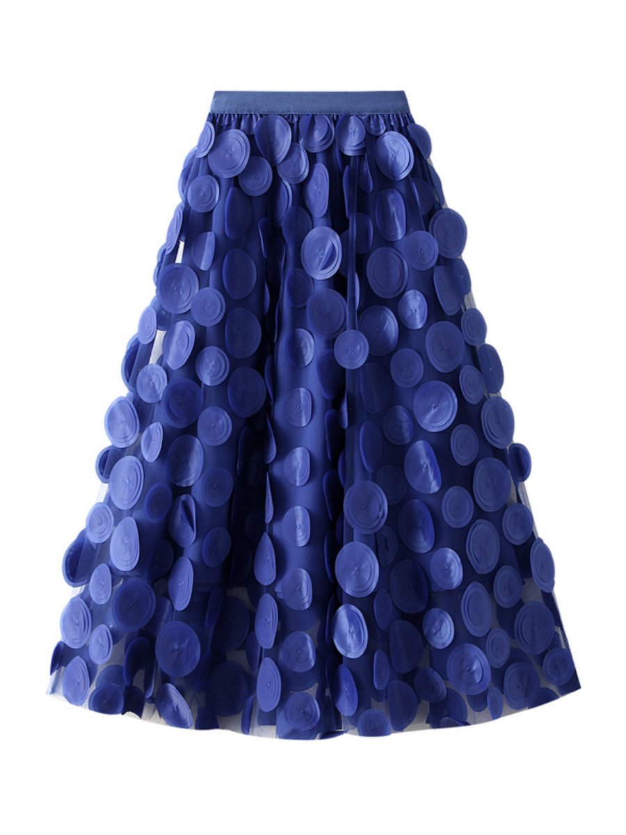 3D Wave Dot Mesh Midi Skirt