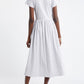 Drop Waist Button Front Cotton Midi Dress