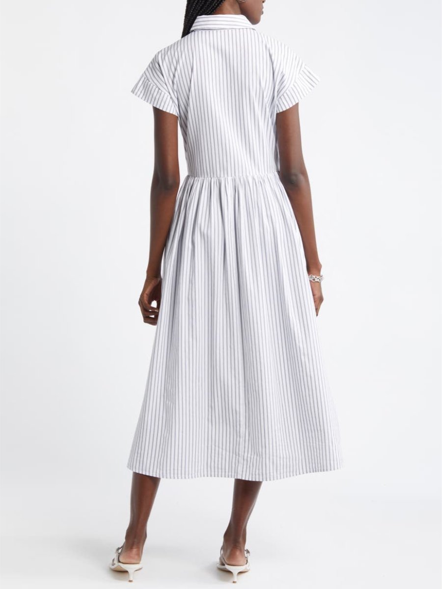 Drop Waist Button Front Cotton Midi Dress