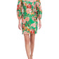 Floral-Print Smocked Geo-Neck Dress