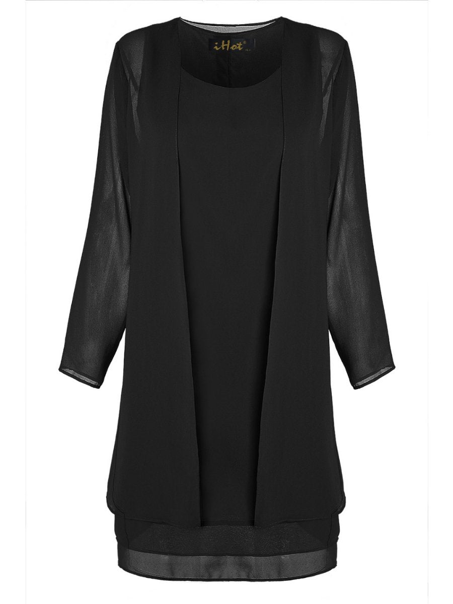 Chiffon Round Collar Dress with Outerwear