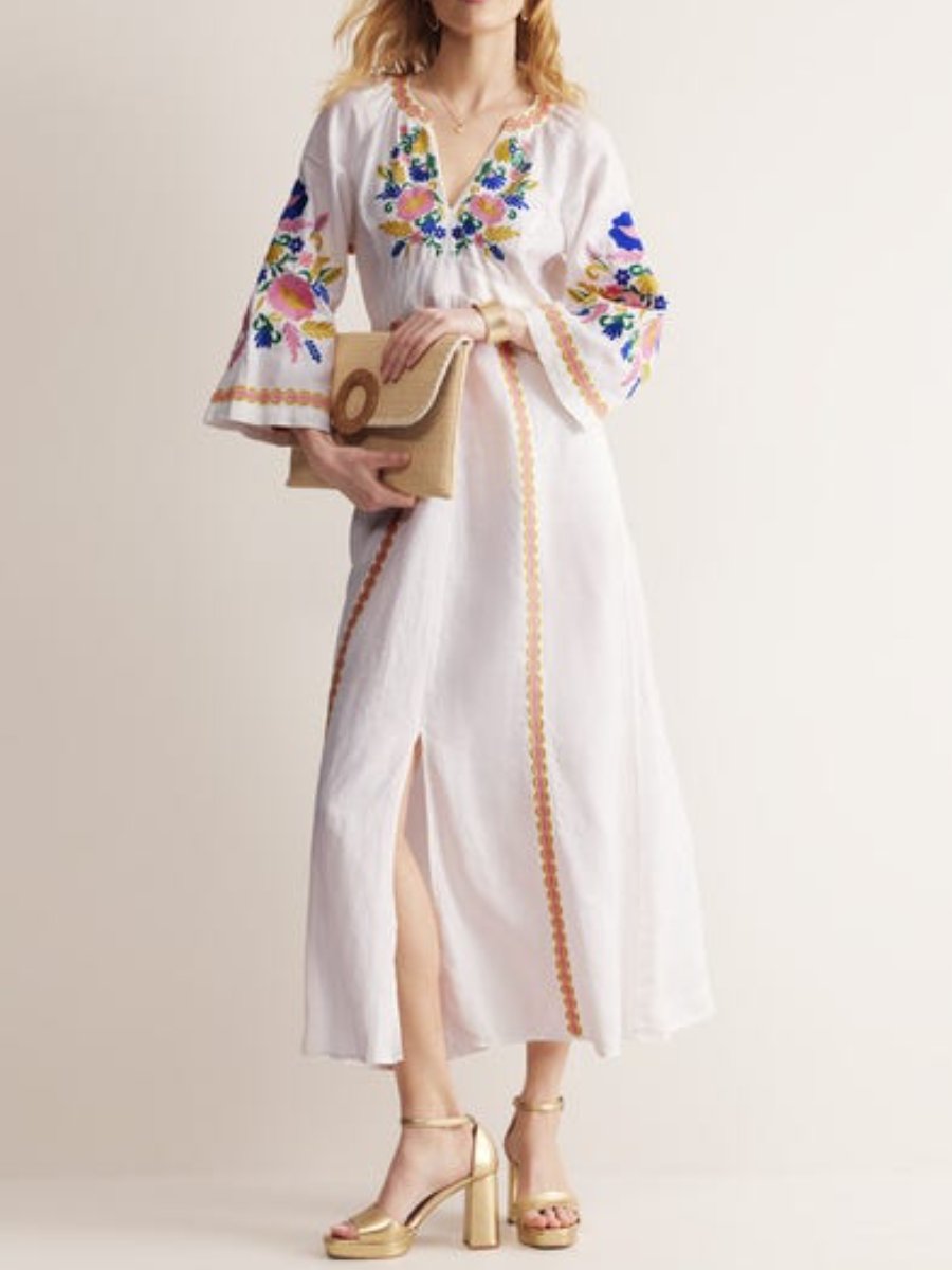 Breathable Linen Embroidered Dress