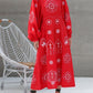 Embroidered Linen Puff Sleeves Dress